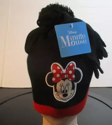 Minnie Mouse Beanie Hat Gloves Set Womens One Size Black Slip On Knit Disney New • $19.99