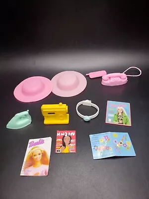 Vintage Barbie Accessory Lot Pink Hats Phones Iron Sewing Machine Magazines • $15