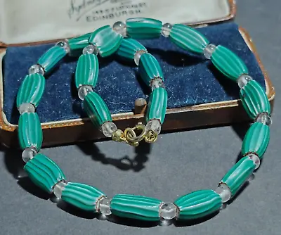 Old Venetian Watermelon Green Trade Bead & Rock Crystal Antique Choker Necklace • £28