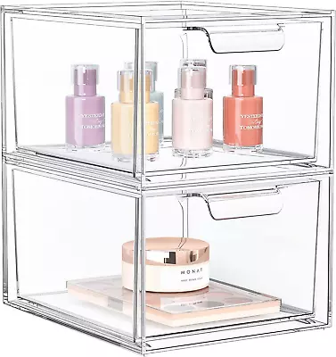 2 Pack Stackable Makeup Organizer And Storage Acrylic Organizers Clear Plastic • $21.05