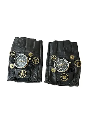 Steampunk Leather Gloves Mens Gothic Fingerless Mittens • $29.99