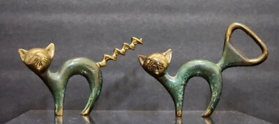 $59.99 • Buy Vtg 50's 60's Brass Cat Bottle Opener & Corkscrew Hakuli P. 417 Made In Israel