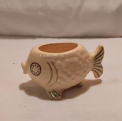 Vtg Small Hand Painted Cream Gold Trim Glazed Gold Fish Succulent Planter • $7