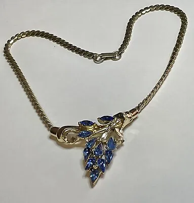 Vintage 15” Choker Necklace With Pretty Blue & Clear Rhinestones • $34.95
