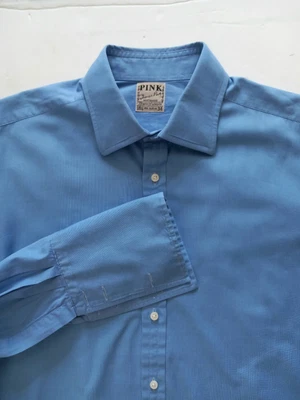 Thomas Pink Shirt Size 16.5  Blue Long Sleeve Double French Cuff • £17.99