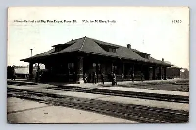 IL PANA ILLINOIS 1913 Postcard ILLINOIS CENTRAL & BIG FOUR TRAIN RAILROAD DEPOT • $14.99