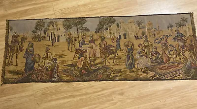 Vintage Middle Eastern Scene Wall Hanging Tapestry 19W X 55L Made In Belgium • $55.96