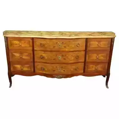 Special Faux Paint Decorated Marble Top Inlaid French Louis XV Wide Dresser 1930 • $2895