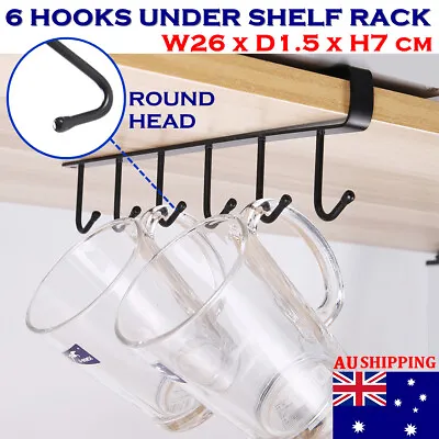6 Hooks 26cm Metal Under Shelf Mug Hook Cup Holder Kitchen Cupboard Storage Rack • $5.59