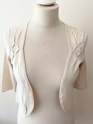 Coast Cream Pearl Trim Half Sleeve Bolero Cardigan Size 10 • £25