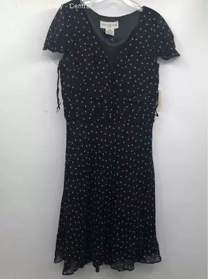 Evan Picone Womens Black Pink Polka Dot Cap Sleeve Fit & Flare Dress Size 10 • $9.99