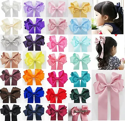 5 Inch Hair Bow Clip Barrette Satin Ribbon Boutique Ponytail Girls  • £2.99
