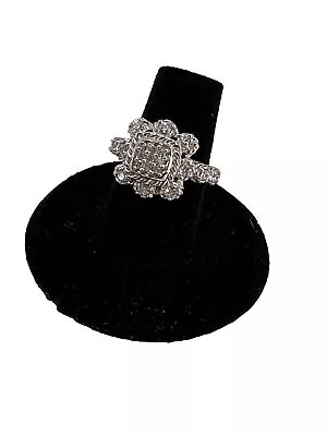 Judith Ripka Sterling Silver Square Cushion Cocktail Ring Diamonique CZ Size 6 • $68.39