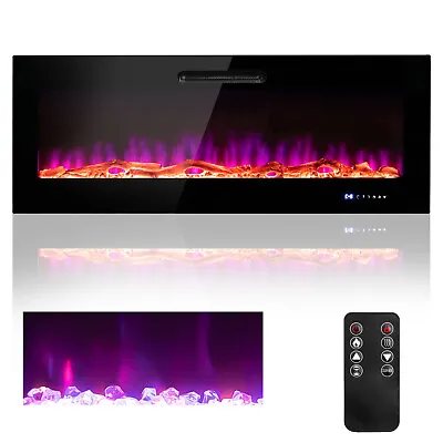 60  Electric Fireplace Recessed Wall Mounted Heater W/ Decorative Crystal & Log • $259.98