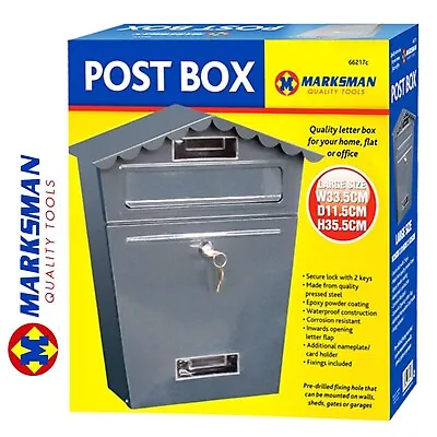 Post Box Large Letter Mail Box Steel Lockable Outdoor Wall Mount With Keys Grey • £24.99