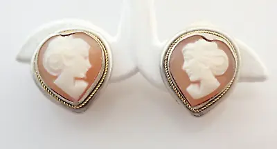 Antique 800 Silver Carved Cameo Shell Clip On Earrings • $29.99