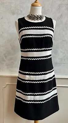 HAVREN Black White Monochrome 60's Style Tunic Shift Work Summer Dress 8 • £7.99