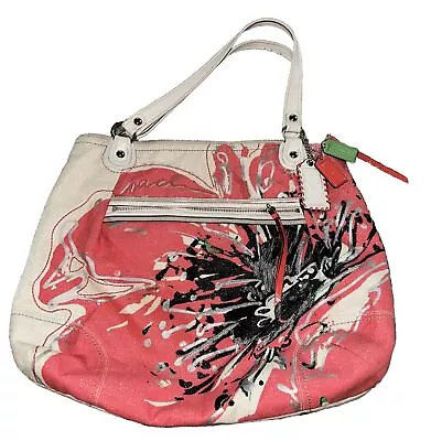 *COACH 19029 Poppy Signature Coral Ivory Canvas Sequined Glam Tote Purse NWOT • $65.99