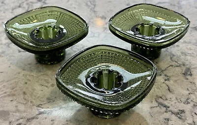 Set Of 3 Vintage Danish Style Mid-Century Modern Green Glass Candle Holders • $24.50