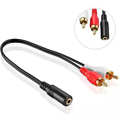 3.5mm Stereo Female Mini Jack To 2 Male RCA To Headphone Plug Adapter Y-Cable • $2.79