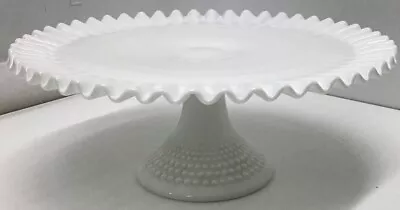 Vintage Fenton Hobnail White Milk Glass Cake Stand / Pedestal Plate Ruffled • $68.75