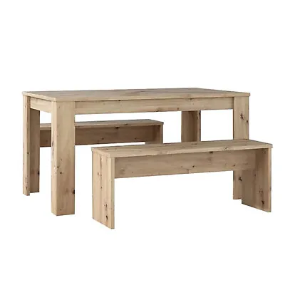 Oak Dinning Table 4 Seats Benches Modern Kitchen Chipboard (L)1400mm • £101.99