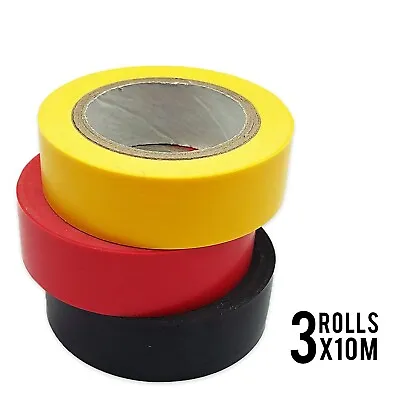 3 X Electrical Insulation PVC Tape Rolls High Quality Electricians ASSORTED 10m • £2.97