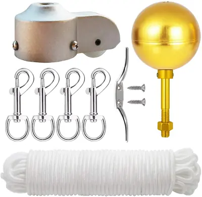 $32.99 • Buy Flag Pole Hardware Repair Kit 2″OD Tube Topper Ball Rope Cleat Hook Pulley Truck