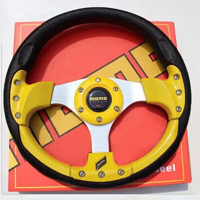 For MOMO 13  6Bolt 320mm Racing Drifting Sport Steering Wheel Yellow F1 AntiSlip • $34.99