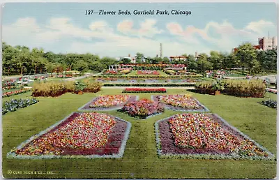 Garfield Park Chicago Illinois Flower Beds Sunken Garden Linen Vintage Postcard • £3.73