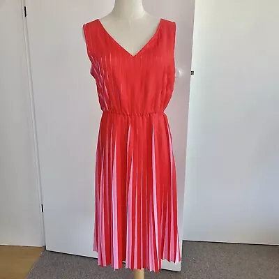 Gorman Nice To Pleat You Dress Size 14 Red Pink Sleeveless With Elastic Waist • $40