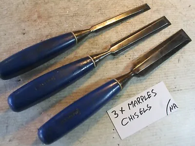 3 X Vintage Blue Handled Marples Wood Chisels Usable Collectable Old Tools • $17.14