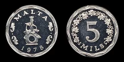 1978 Malta 5 Mils Proof Coin Lampstand Vine Leaves 3244 Made • $12