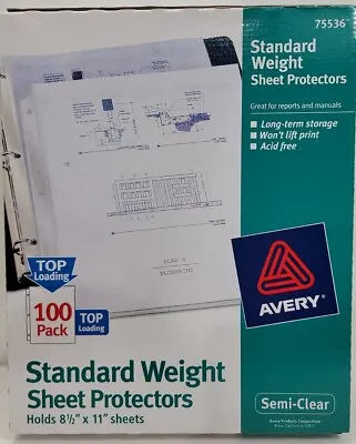 Avery 75536 Top-Load Sheet Protector Standard Letter Semi-Clear (Box Of 100). • $5.59