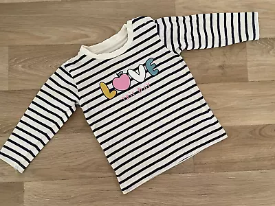 Baby Girl 9-12 Months Marks And Spencer Blue Striped Long Sleeve T-shirt Love • £1