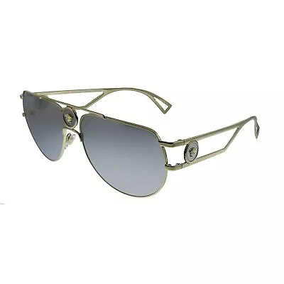 Versace VE 2225 12526G Pale Gold Metal Aviator Sunglasses Silver Mirror Lens • $139.99