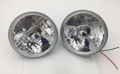 7 Inch Round Sealed Beam Glass Clear Lens Headlights H4 Bulbs H6024 H6014 Pair • $29.99