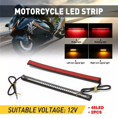 2 Flexible Motorcycle Tail Light 4.6  LED Strip Brake Stop Turn Signal Amber+Red • $9.99
