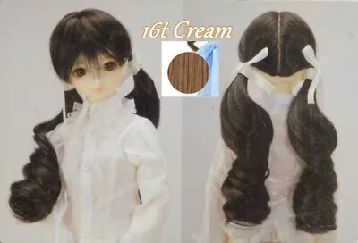 BJD 1/3 Volks Super Dollfie SD Wig W-113 16T Cream Curled Pigtails Bows 9/10 • $34.95