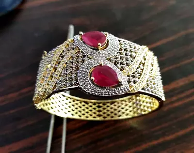 Indian Bollywood Wedding Bridal AD CZ  Red Ruby Inspired Bangle Bracelet Jewelry • $25