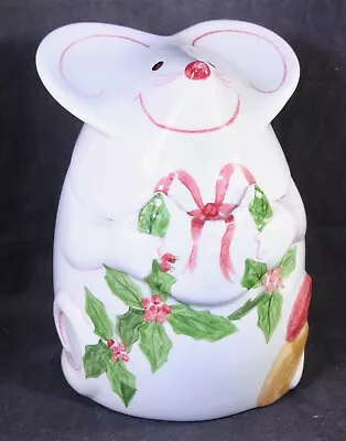 Vintage Gustin Co. Red Hand Decorated Christmas Mouse Cookie Jar Canister • $46.85