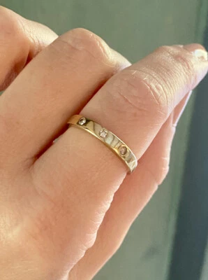 9ct 9K Yellow Gold Ring Triple Diamond Band Hallmarked 375 • $220