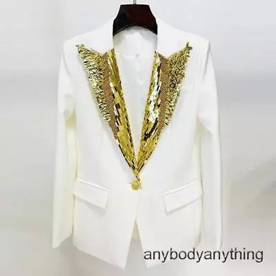 Suit Mens Dress Blazer Metal Sequins Beads Slim Fit One Button Perform Fashion • $84.85