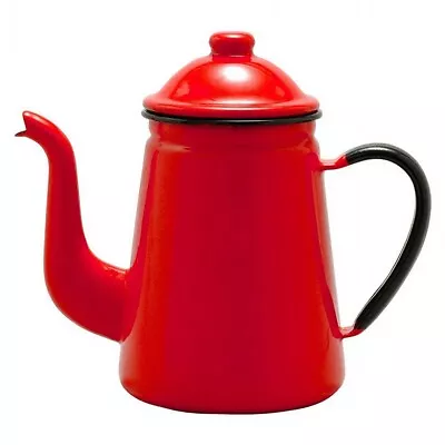 Red Enamel Teapot 9  Metal Enamelware Farmhouse Country Vintage • $27