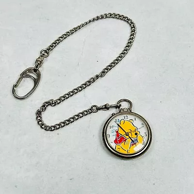 VTG Timex Pocket Watch Winnie The Pooh Musical Silver Tone 43mm New Battery READ • $34.95