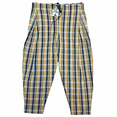 Vintage 80's Be Bop Baggy Drawstring Pants Adult One Size Plaid Skater Parachute • $37.49