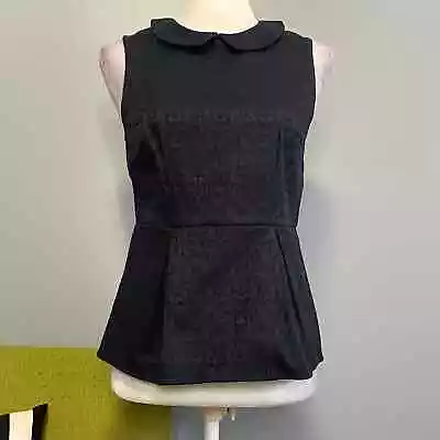 J Crew Navy Blue Jacquard Peter Pan Collar Peplum Top 2 • $19.99