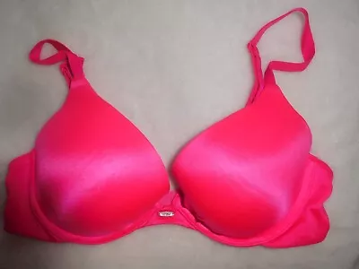 Victoria's Secret Fabulous Hot Pink Satin Plunge Cream Filled Cups Bra 34C • $8.99