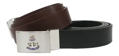 Royal Navy Anchor Black Or Brown Leather Belt And Buckle Set In A Gift Pouch ME1 • £39.99