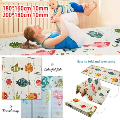 Play Mat 2 Side Baby Kids Crawling Soft Blanket Folding Waterproof Floor Carpet • £23.50